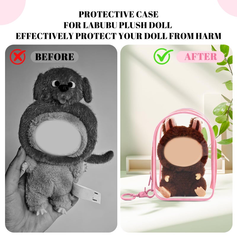 NZNDB Protective Case for Plush Doll, Clear Hanging Display Cases, Crossbody Doll Storage Bag, PVC Storage Case Cover for Figures, Dolls (Pink) - Image 5
